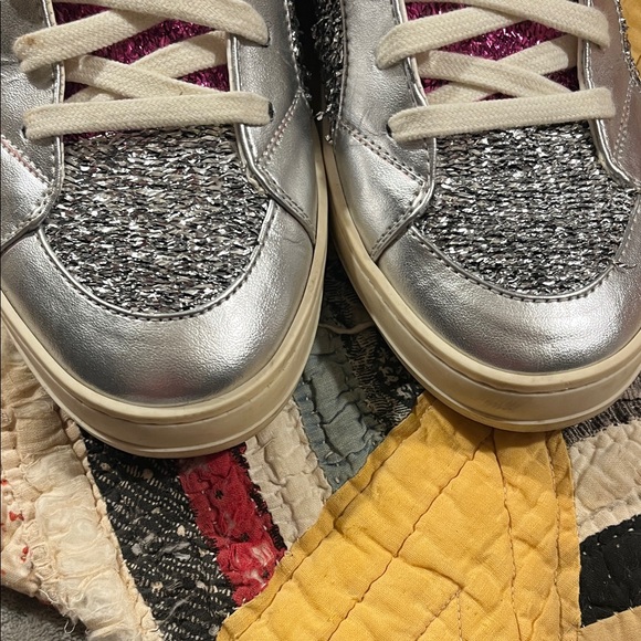 Silver and Pink Glitter High-Top Sneakers - Picture 2 of 8